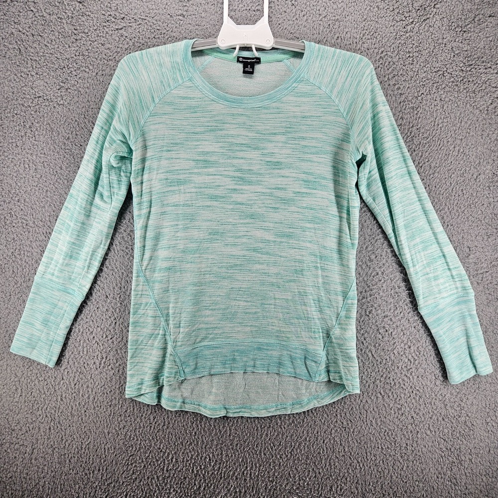 Champion Elite Womens Small Space Dye Long Sleeve Active Top Green Heather Crew